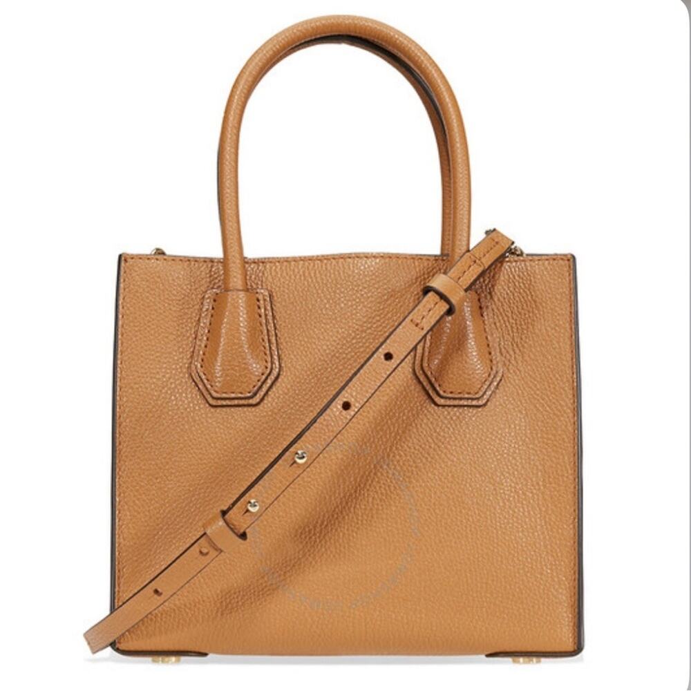 NWT Michael Kors Medium Mercer Tan Leather Belted Satchel Crossbody Purse - Picture 4 of 8